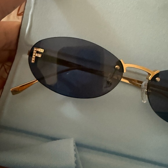 Fendi Sunglasses with Dark Blue Lenses and Gold Frame - Picture 5 of 8